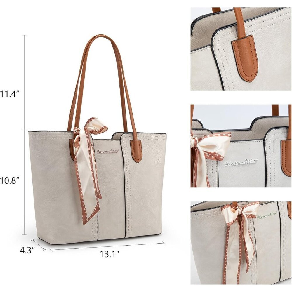 Women Ivory Beige Imported Vegan Leather Medium Top Handle Satchel Tote Bags - Picture 4 of 6